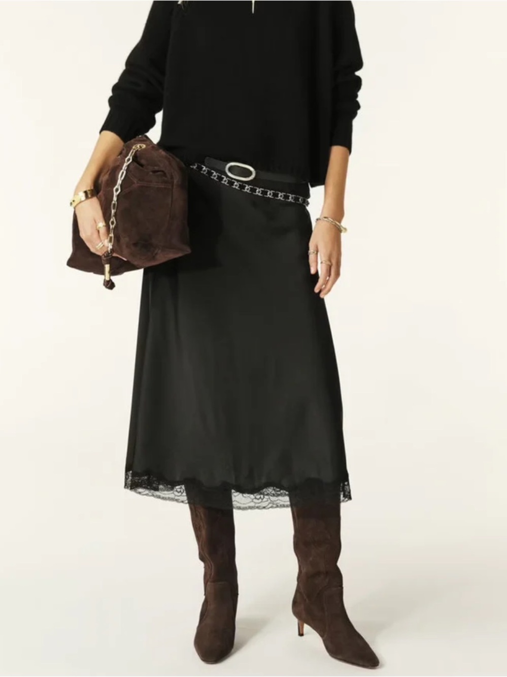BA&SH Satin And Lace Skirt